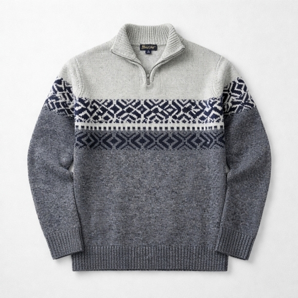 Other - Garret Scott Nordic Fair Isle Sweater Wool Blend Knit 1/4 Zip Gray Blue Medium